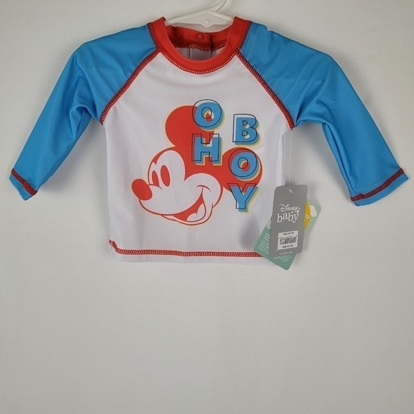 Disney Baby Boy Blue Mickey Mouse Surf Club Rash Guard Swim Shirt Size 6-9 Month - Picture 1 of 6